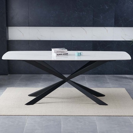 Masa dining Leeds, metal, ceramica, alba, L.200 cm, MIFU000106-WH