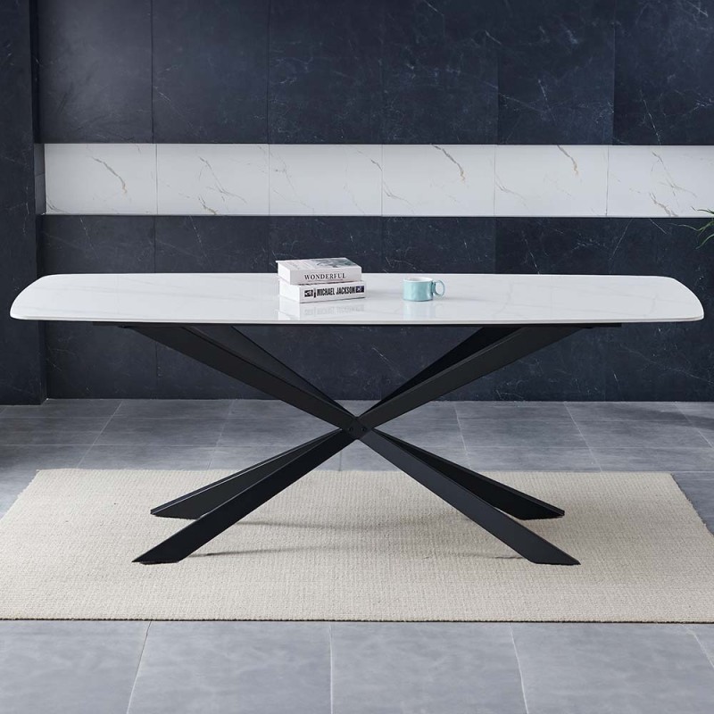 Masa dining Leeds, metal, ceramica, alba, L.200 cm, MIFU000106-WH