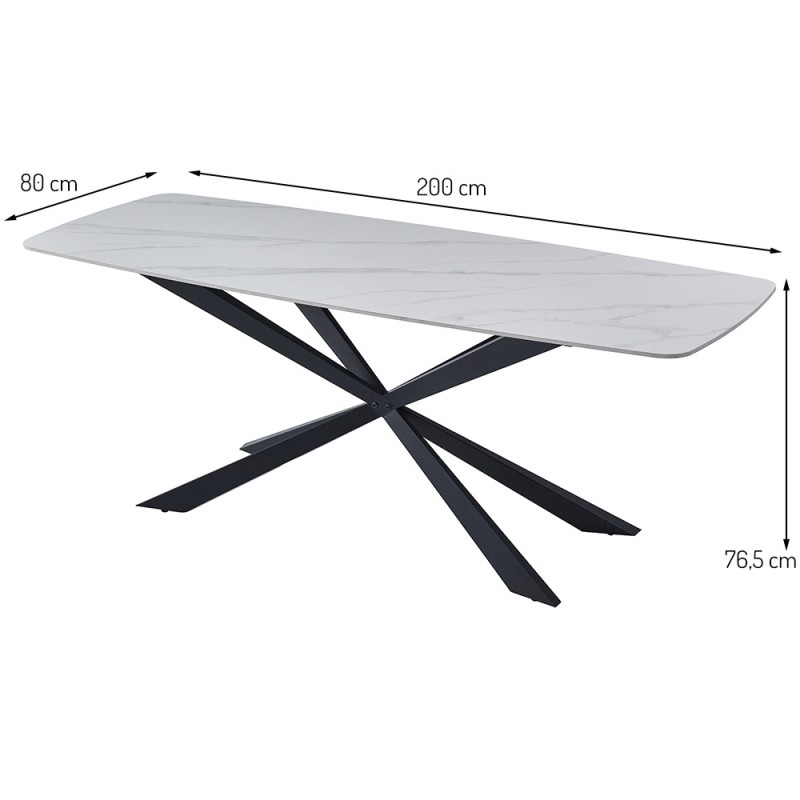 Masa dining Leeds, metal, ceramica, alba, L.200 cm, MIFU000106-WH