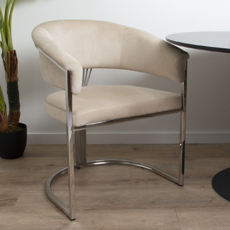Scaun dining Valletta, metal, poliester, bej/argintiu, H.79 cm, MIFU000115-BG