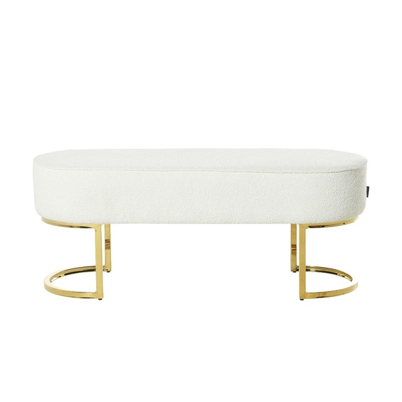 Bancheta Amadora, metal, poliester boucle, auriu/alb, L.105 cm, MIFU000116-WHGL