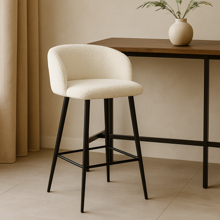 Scaun bar Budapest, metal, material textil, boucle, alb, H.87 cm, MIFU000118-WH