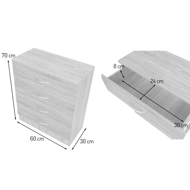 Comoda Perugia, MDF, natural, 4 sertare, H.70 cm, MIFU000120-WOOD