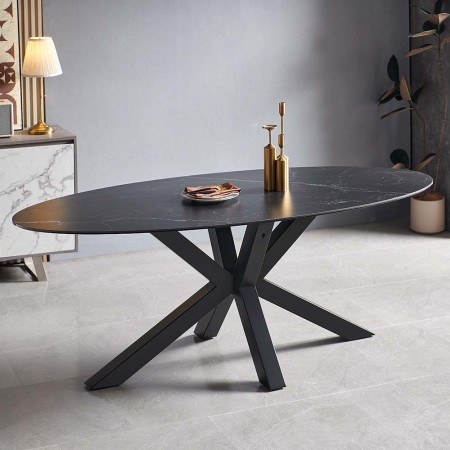 Masa dining Avila, metal, ceramica, neagra, L.200 cm, MIFU000123-BK