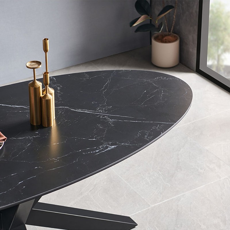 Masa dining Avila, metal, ceramica, neagra, L.200 cm, MIFU000123-BK