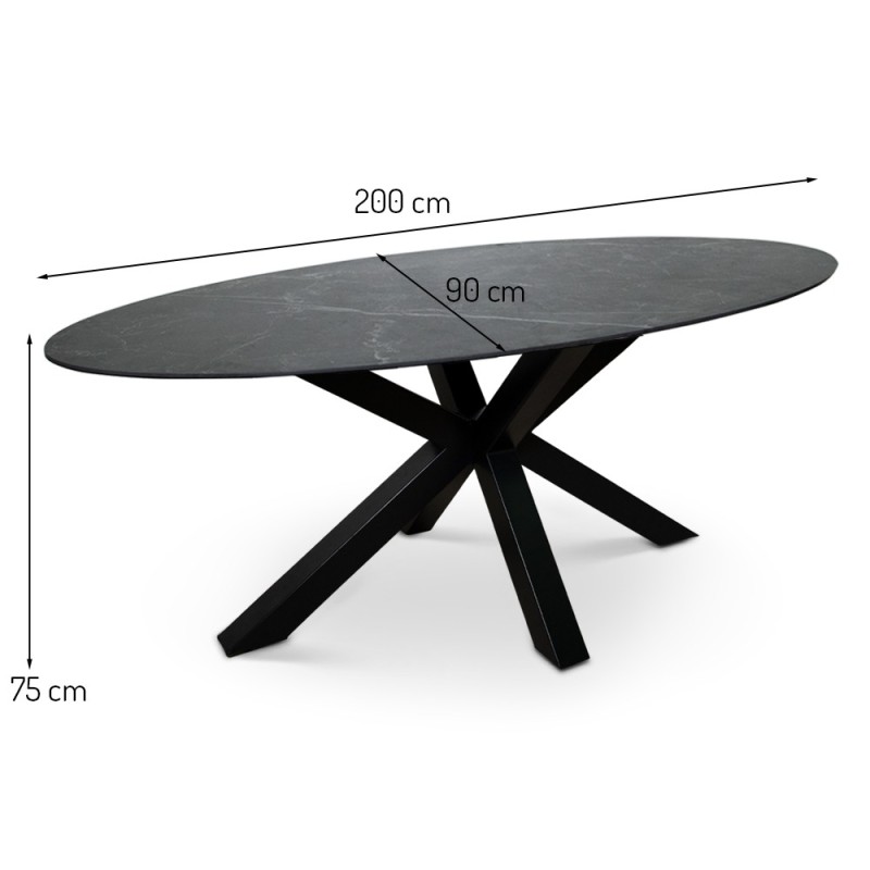 Masa dining Avila, metal, ceramica, neagra, L.200 cm, MIFU000123-BK
