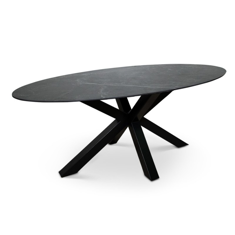 Masa dining Avila, metal, ceramica, neagra, L.200 cm, MIFU000123-BK
