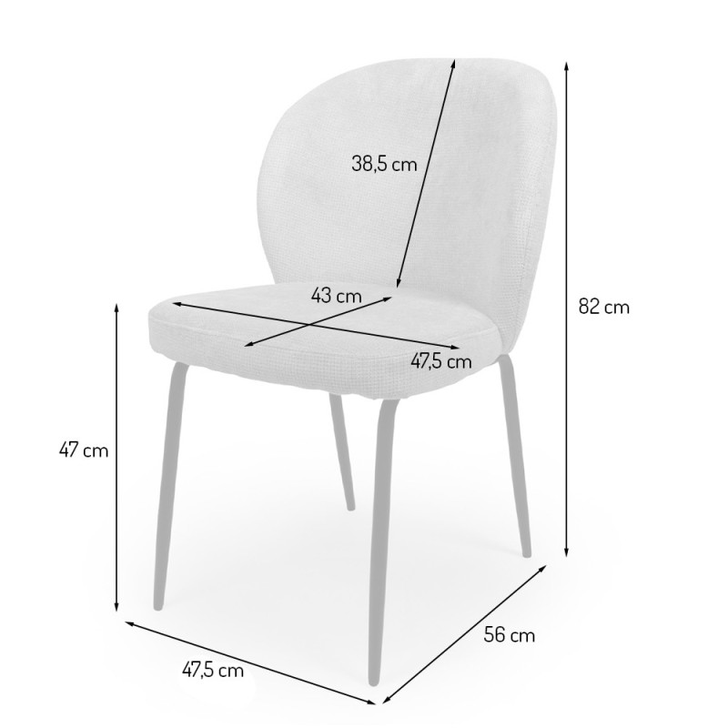 Scaun dining Arvika, metal, poliester, gri deschis, H.82 cm, MIFU000126-TP