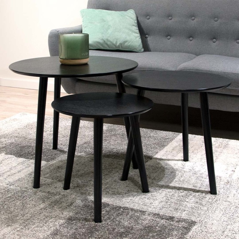 Set 3 masute laterale Zadar, MDF, negre, D.40/48/60 cm, MIFU000128-BK