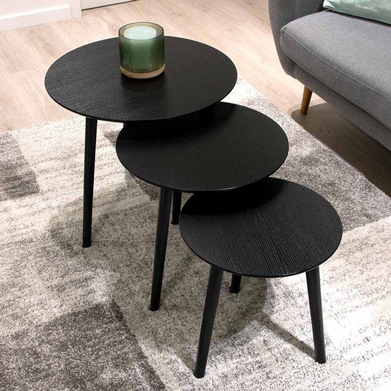Set 3 masute laterale Zadar, MDF, negre, D.40/48/60 cm, MIFU000128-BK