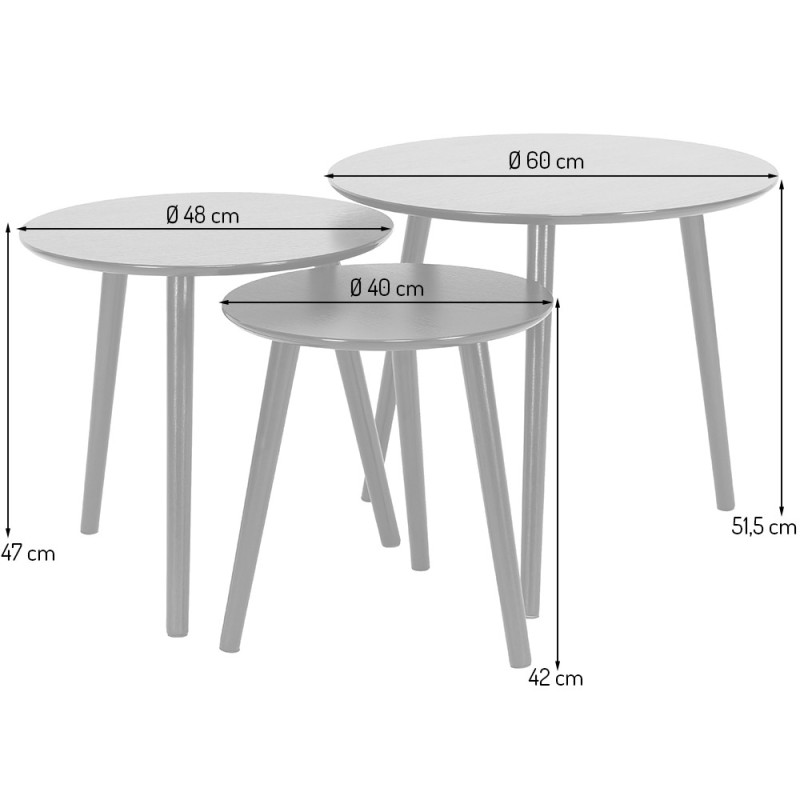 Set 3 masute laterale Zadar, MDF, negre, D.40/48/60 cm, MIFU000128-BK