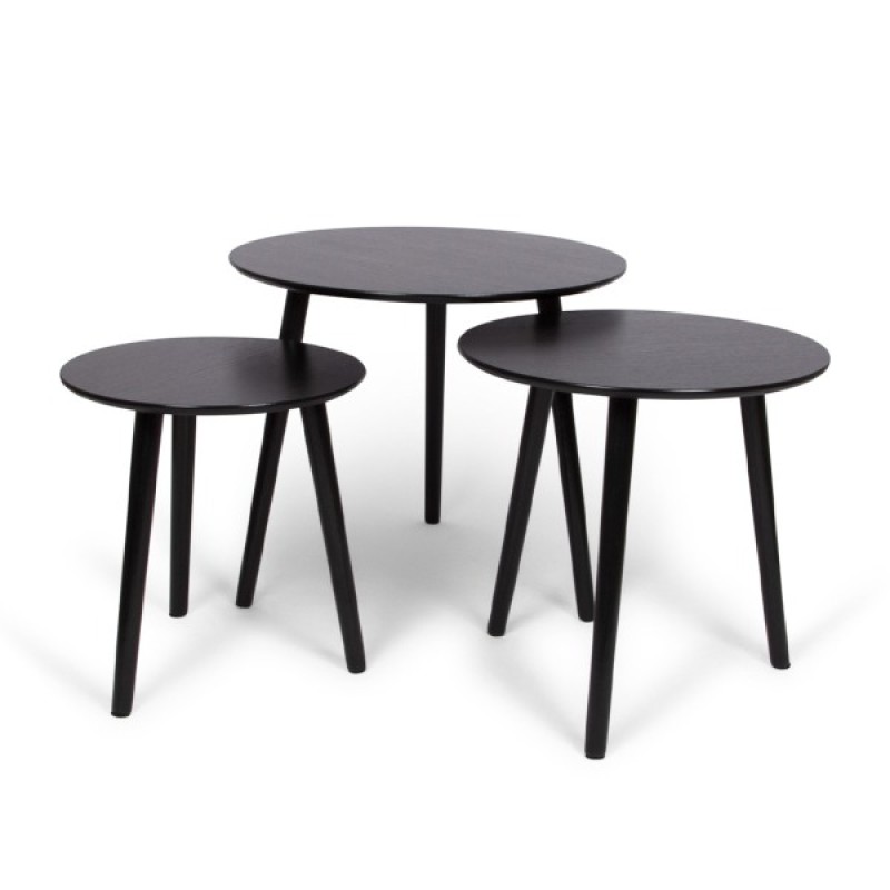 Set 3 masute laterale Zadar, MDF, negre, D.40/48/60 cm, MIFU000128-BK
