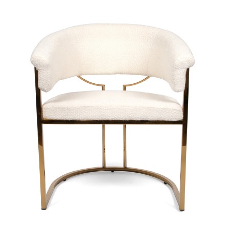 Scaun dining Drama, metal, poliester, boucle, auriu/alb, H.79 cm, MIFU000130-WHGL