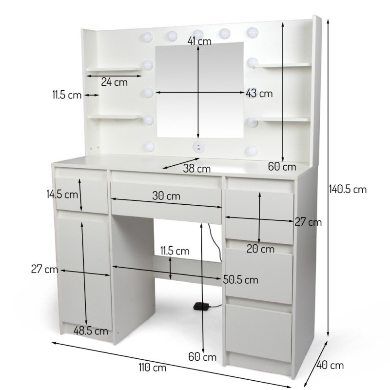 Masa toaleta Nora, MDF, alba, L.110 cm, MIFU000140-UN