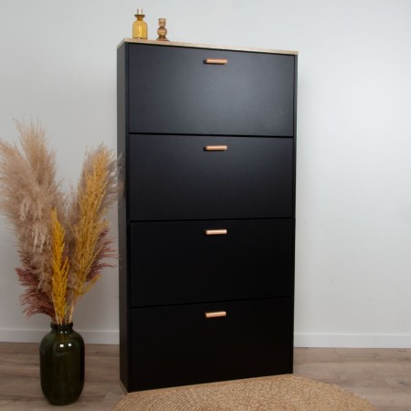 Dulap pentru pantofi Maribor, MDF, negru, H.152 cm, MIFU000142-BKBR