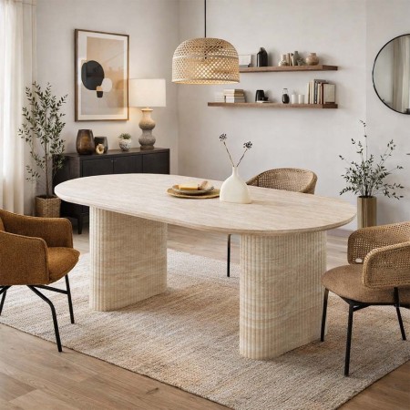 Masa dining Geneva, MDF, aspect travertin, bej, L.180 cm, MIFU000148-BG