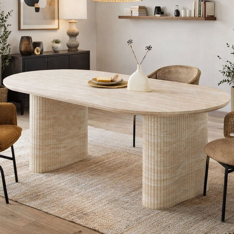 Masa dining Geneva, MDF, aspect travertin, bej, L.180 cm, MIFU000148-BG