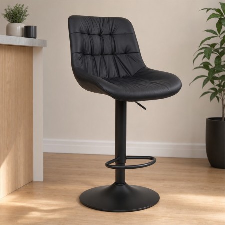 Scaun bar ajustabil Beja, metal, piele artificiala, negru, H.114 cm, MIFU000155-BK
