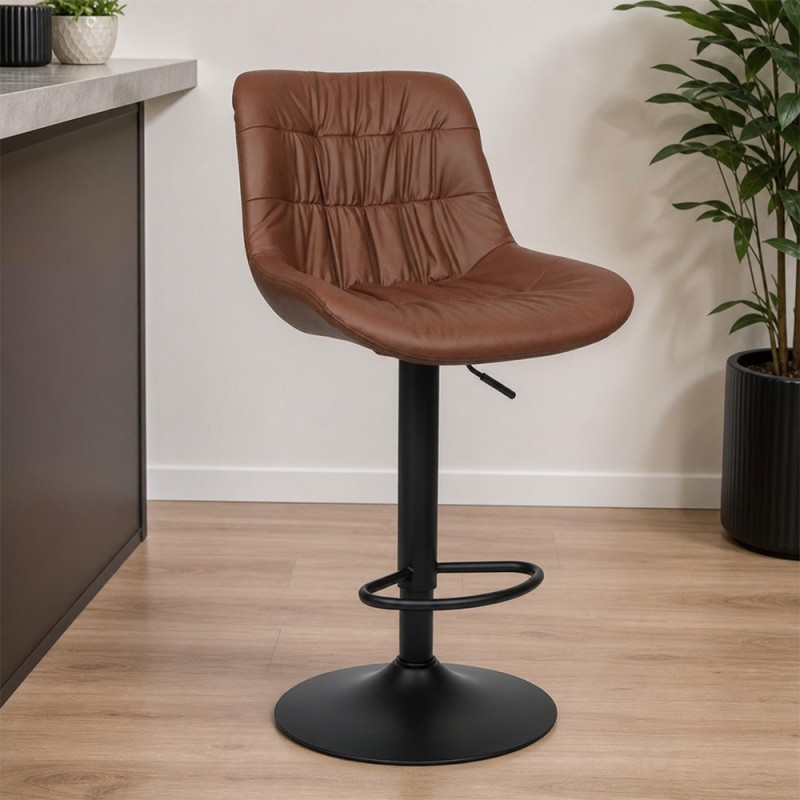 Scaun bar ajustabil Beja, metal, piele artificiala, maro cognac, H.114 cm, MIFU000155-CG