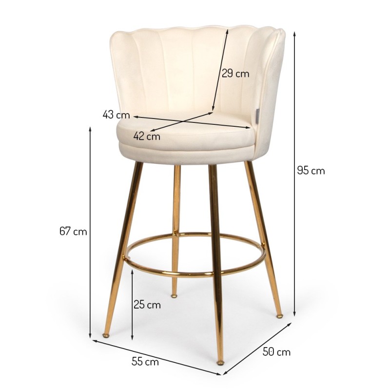 Scaun bar Andria, metal, catifea, auriu/alb, H.95 cm, MIFU000158-BG