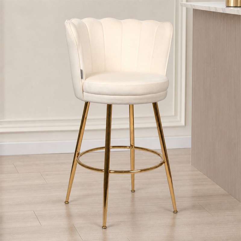 Scaun bar Andria, metal, catifea, auriu/alb, H.95 cm, MIFU000158-BG
