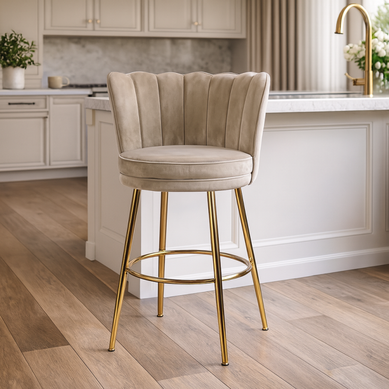 Scaun bar Andria, metal, catifea, taupe, H.95 cm, MIFU000158-TP