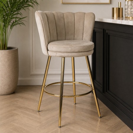 Scaun bar Andria, metal, catifea, taupe, H.95 cm, MIFU000158-TP