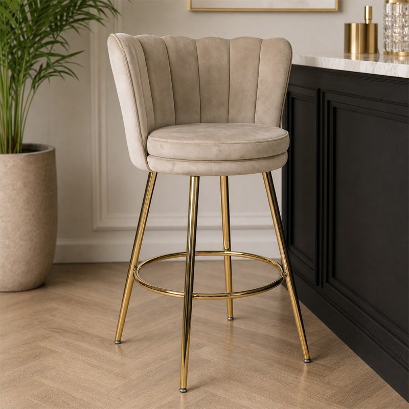 Scaun bar Andria, metal, catifea, taupe, H.95 cm, MIFU000158-TP