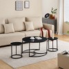 Set 3 masute de cafea Lamego, metal, ceramica, aspect marmura, negru, D.80 cm, MIFU000160-BK
