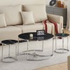 Set 3 masute de cafea Lamego, metal, ceramica, aspect marmura, negru/argintiu, D.80 cm, MIFU000160-BKSI