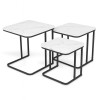 Set 3 masute laterale Borba, metal, MDF, aspect marmura, negru/alb, D.35/40/45 cm, MIFU000162-WH
