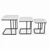 Set 3 masute laterale Borba, metal, MDF, aspect marmura, negru/alb, D.35/40/45 cm, MIFU000162-WH