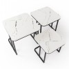 Set 3 masute laterale Borba, metal, MDF, aspect marmura, negru/alb, D.35/40/45 cm, MIFU000162-WH