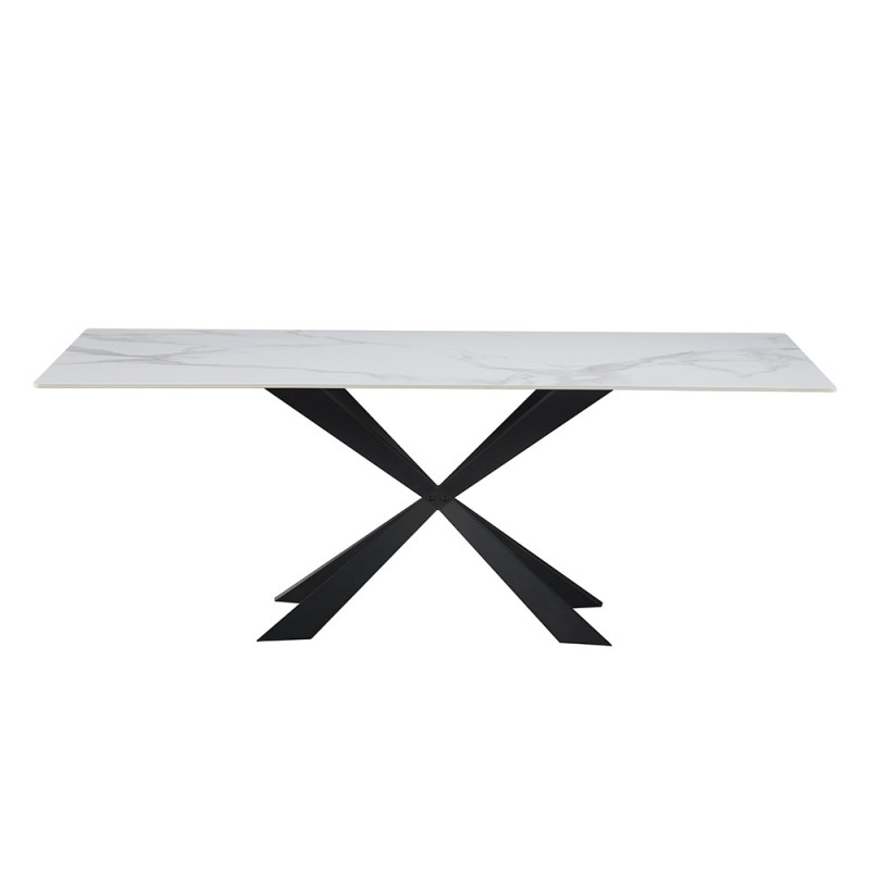Masa dining Zamora, metal, ceramica, aspect marmura, alba, L.180 cm, MIFU000165-WH