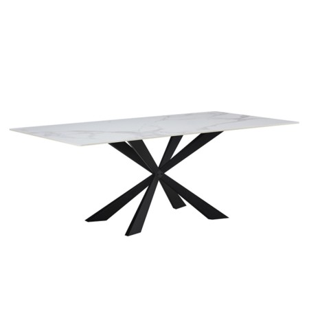 Masa dining Zamora, metal, ceramica, aspect marmura, alba, L.180 cm, MIFU000165-WH