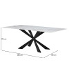 Masa dining Zamora, metal, ceramica, aspect marmura, alba, L.180 cm, MIFU000165-WH