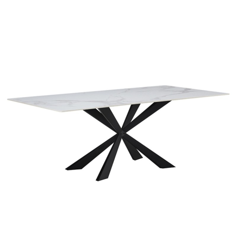 Masa dining Zamora, metal, ceramica, aspect marmura, alba, L.180 cm, MIFU000165-WH