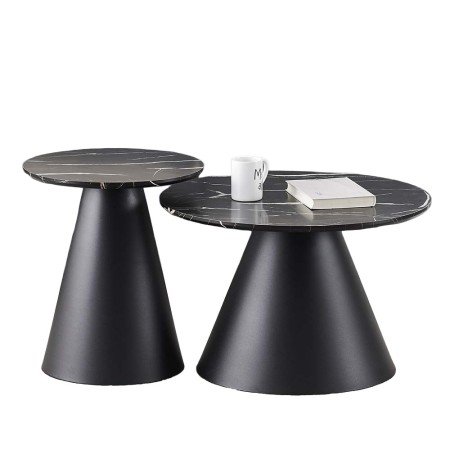 Set 2 masute de cafea Girona, metal, MDF, aspect marmura, negru, D.60/80 cm, MIFU000168-BK