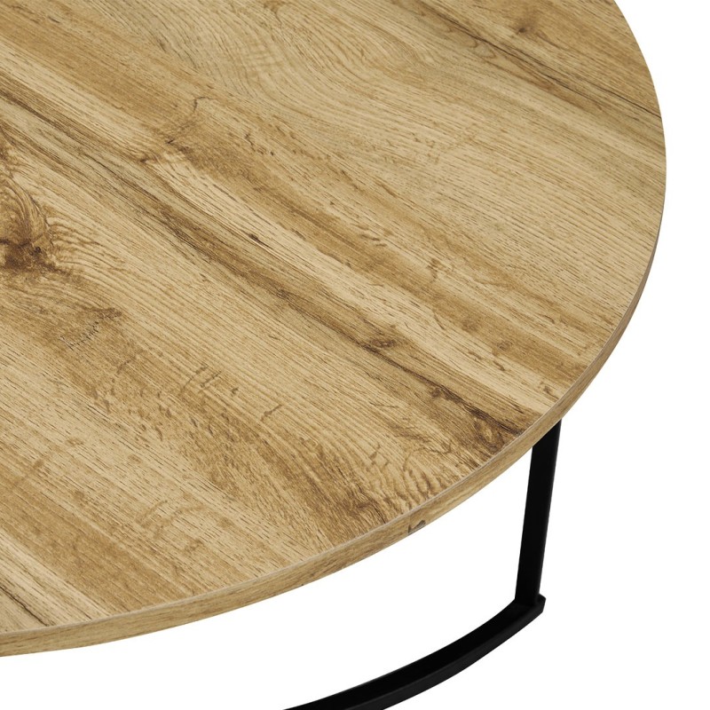 Set 2 masute de cafea Galicia, metal, MDF, natural/negru, D.80 cm, MIFU000170-BKBR