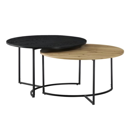 Set 2 masute de cafea Galicia, metal, MDF, natural/negru, D.80 cm, MIFU000170-BKBR