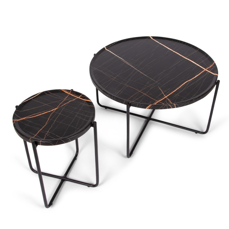 Set 2 masute de cafea Navarre, metal, MDF, aspect marmura, negru, D.40/80 cm, MIFU000171-BK