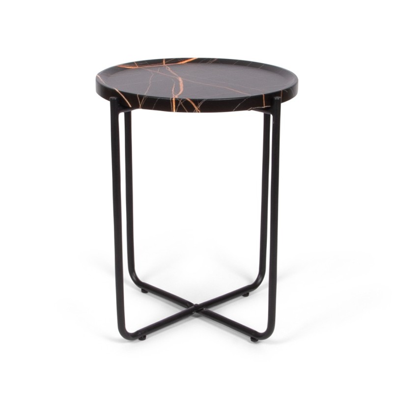 Set 2 masute de cafea Navarre, metal, MDF, aspect marmura, negru, D.40/80 cm, MIFU000171-BK