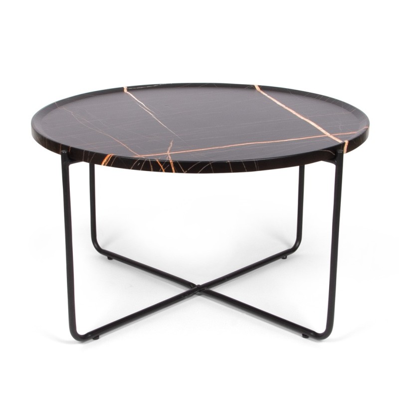 Set 2 masute de cafea Navarre, metal, MDF, aspect marmura, negru, D.40/80 cm, MIFU000171-BK