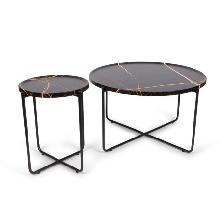 Set 2 masute de cafea Navarre, metal, MDF, aspect marmura, negru, D.40/80 cm, MIFU000171-BK