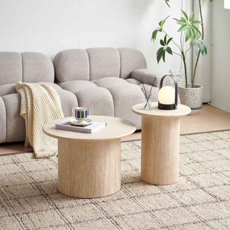 Set 2 masute de cafea Mezica, MDF, aspect travertin, bej, D.40/60 cm, MIFU000175-BG
