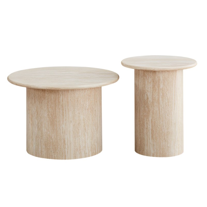 Set 2 masute de cafea Mezica, MDF, aspect travertin, bej, D.40/60 cm, MIFU000175-BG