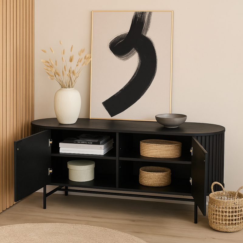 Comoda TV Samara, MDF, neagra, L.150 cm, MIFU000177-BK