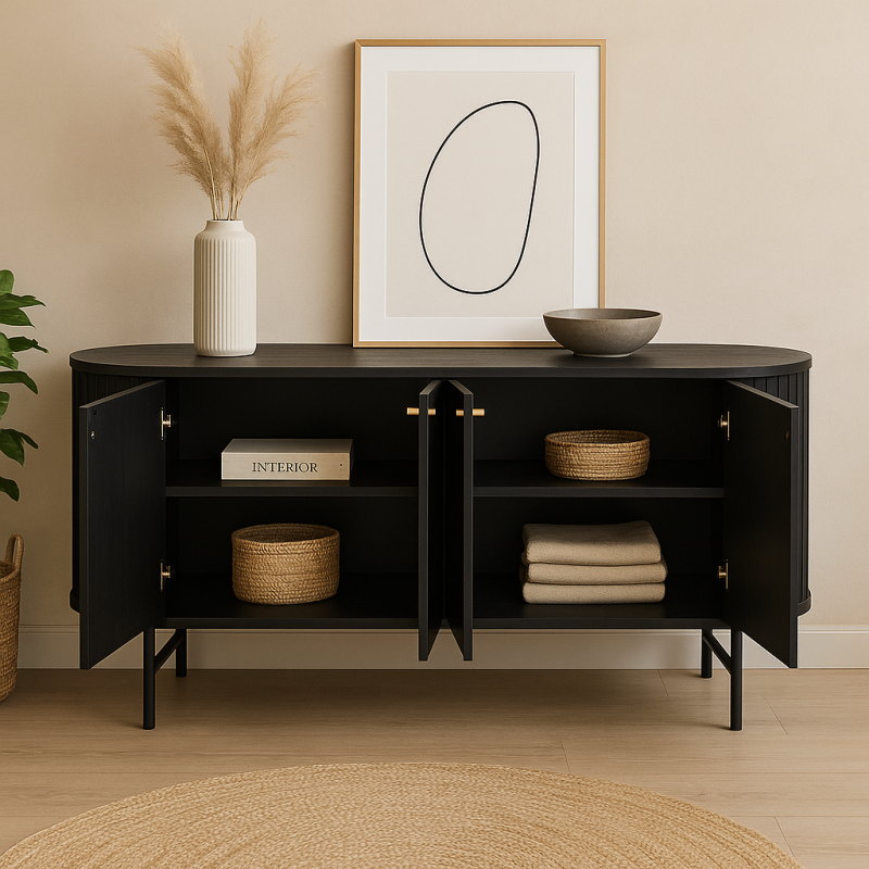 Comoda Samara, MDF, neagra, L.160 cm, MIFU000178-BK
