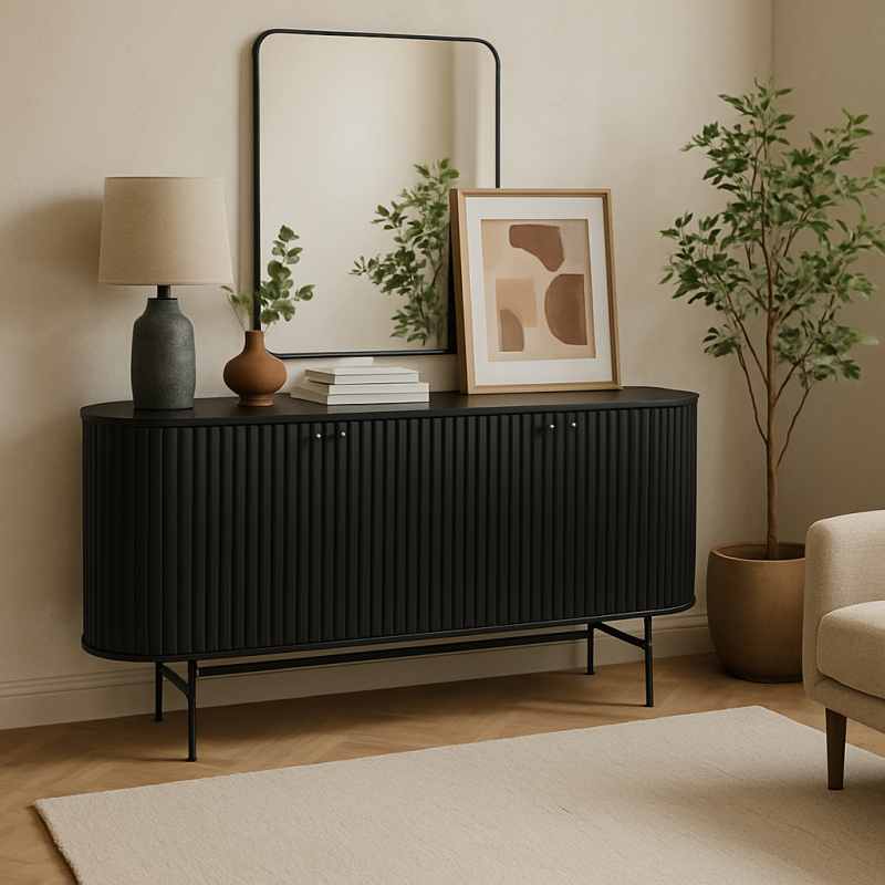 Comoda Samara, MDF, neagra, L.160 cm, MIFU000178-BK