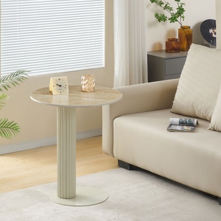 Masuta laterala Hedemora, metal, ceramica, aspect travertin, bej, D.55 cm, MIFU000181-BG